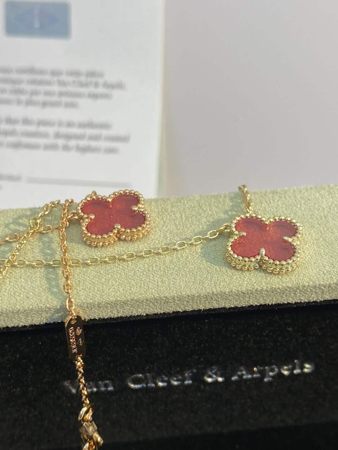 Van Cleef & Arpels Alhambra Pink Enamel Gold Pendant Necklace